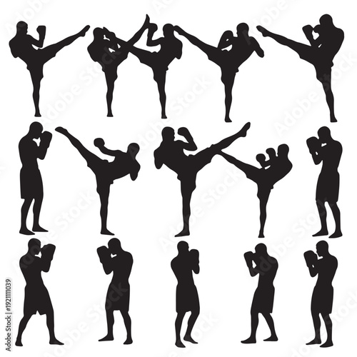 Black Kickboxing Silhouette Vector, High Quality Illustration on White Background