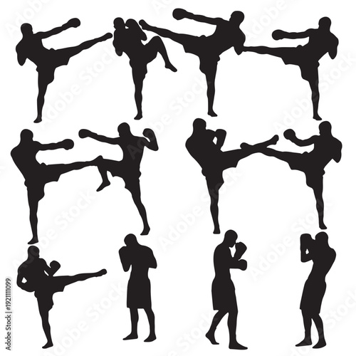 Black Kickboxing Silhouette Vector, High Quality Illustration on White Background
