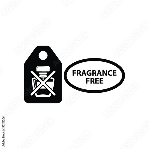 Vector illustration icon black label icon with fragrance free sign and crossed out perfume bottle