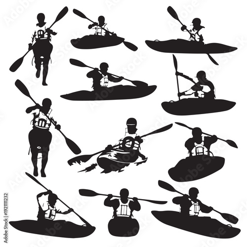 Black Kayaking Silhouette Vector, High Quality Illustration on White Background