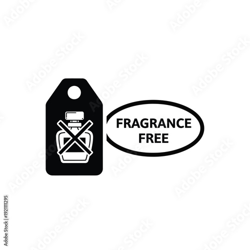 Vector illustration icon black label with fragrance free sign and crossed out perfume bottle icon