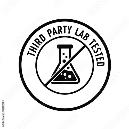 Vector illustration icon third party lab tested black and white icon with flask
