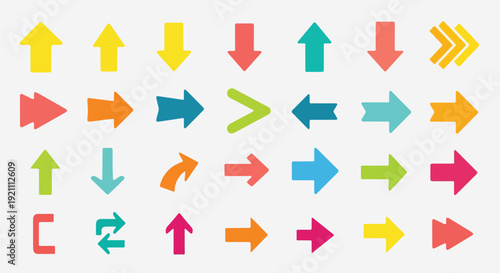 Assorted colorful vector arrows of various shapes and directions