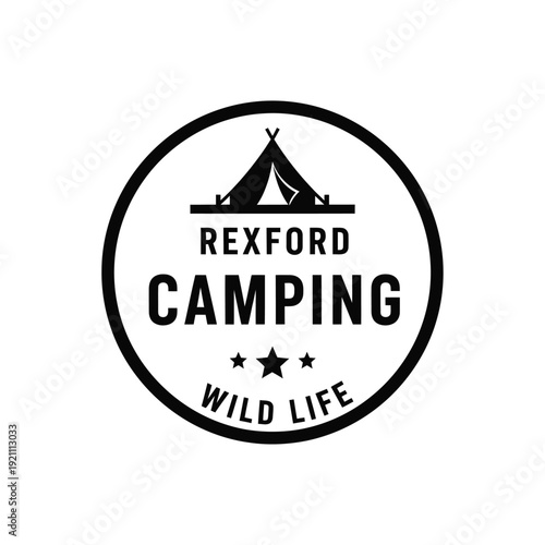 Vector illustration icon rexford camping logo with tent and stars