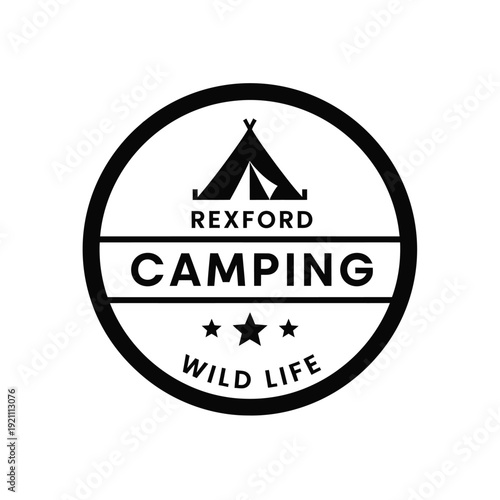 Vector illustration icon rexford camping wild life logo with tent and stars