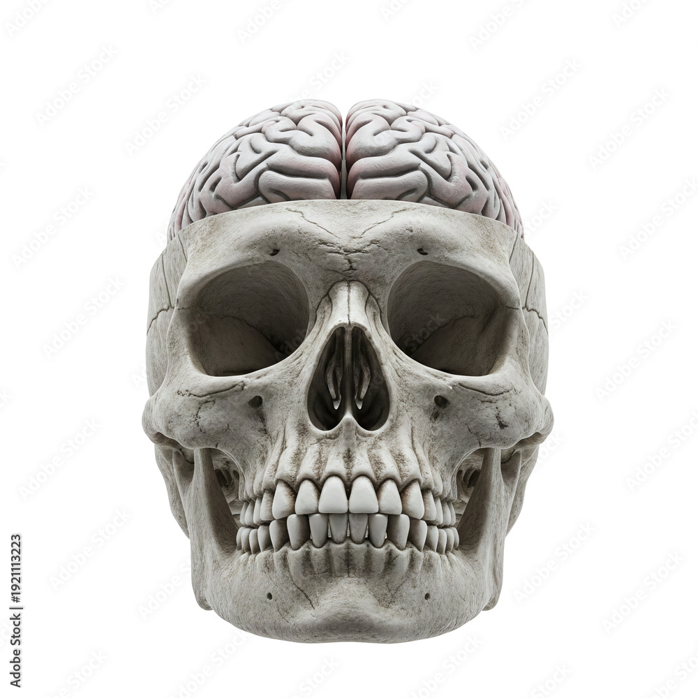 Fototapeta premium Human skull with exposed brain anatomical model