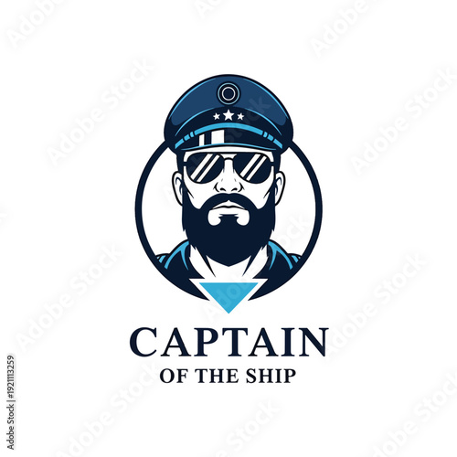 Vibrant vector illustration of a bearded ship captain with sunglasses and uniform.