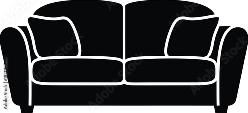 A black loveseat with white outline on a plain background