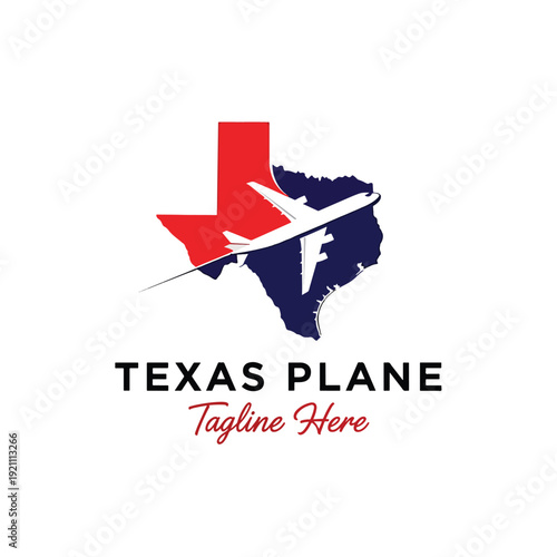Modern aircraft flying over a stylized map of Texas, a conceptual vector graphic design.