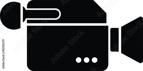 A black and white illustration of a video camera