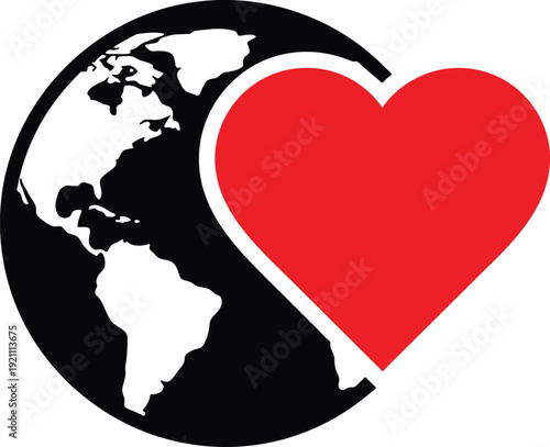 Globe with a heart symbolizing global love and unity