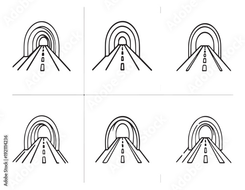 Road Tunnel Outline Icon Set Highway Entrance Vector Collection