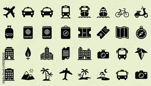 Travel Icons: A collection of meticulously crafted travel icons, showcasing essential elements of exploration and adventure, offering a visual journey.