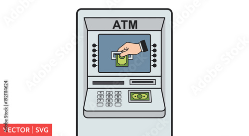 ATM Machine with Hand Inserting Cash, Financial Transaction Concept