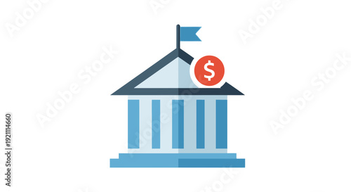 Bank Building Icon with Dollar Sign - Financial Institution Symbol