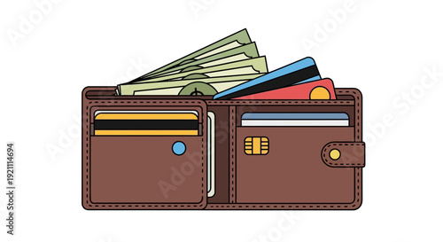 Brown Leather Wallet Full of Cash and Credit Cards