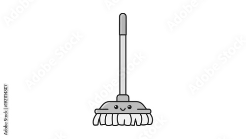 Cute cartoon mop character ready for cleaning tasks