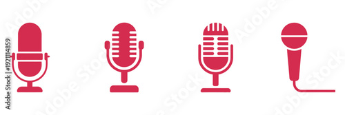 Microphone icon set featuring black vector microphone logo, mic symbols, voice recorder concept, audio recording elements