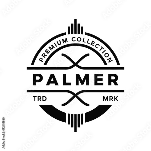 Vector illustration icon black logo for palmer premium collection with hockey sticks and text