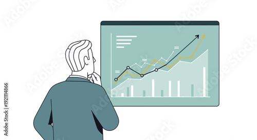 Businessman analyzing upward trending financial graph on screen