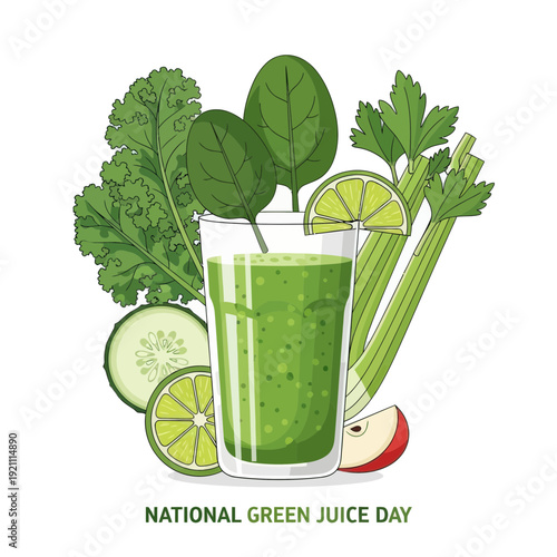 Green Juice With Fresh Ingredients Celebrating National Green Juice Day