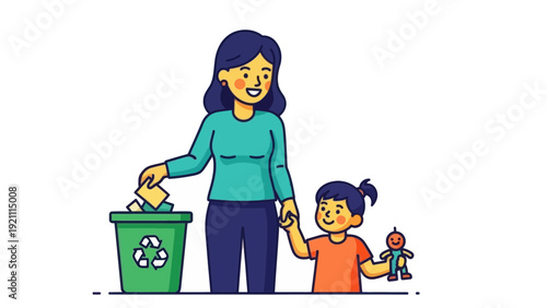 Mother Teaching Child About Recycling