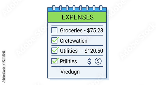Expense Tracker List with Checked Items and Dollar Icons