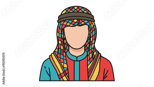 Person wearing a colorful Keffiyeh headdress