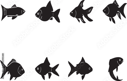 Tropical Aquarium Fish Silhouette Icons Set Black Vector Collection