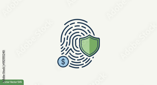 Fingerprint Security with Shield and Dollar Icon, Identity Protection
