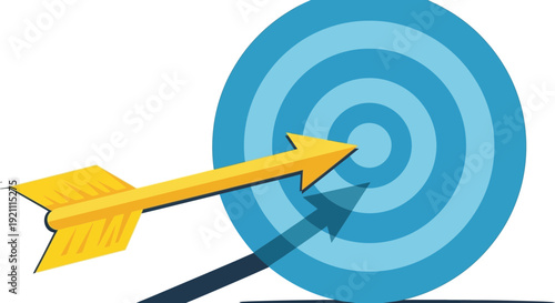 Golden Arrow Hitting Bullseye Target, Success and Goal Achievement Concept
