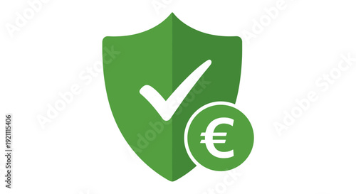Green Shield with Euro Symbol and Checkmark - Financial Security and Protection Icon
