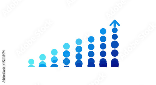 Infographic of growing business or team, progress bar with people icons and upward arrow