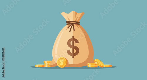 Money Bag with Dollar Sign and Coins