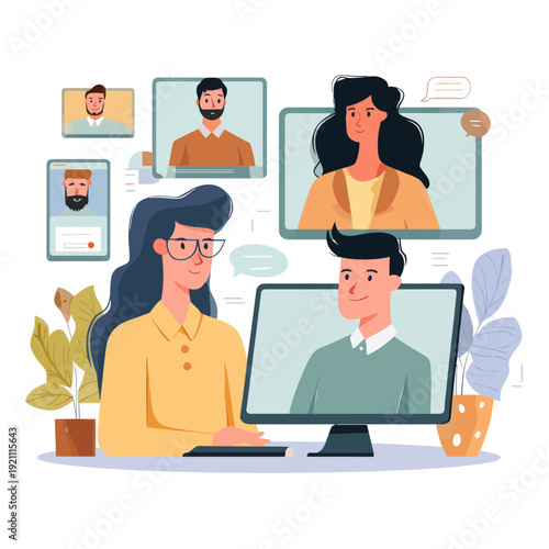 Diverse people in a virtual teleconference meeting