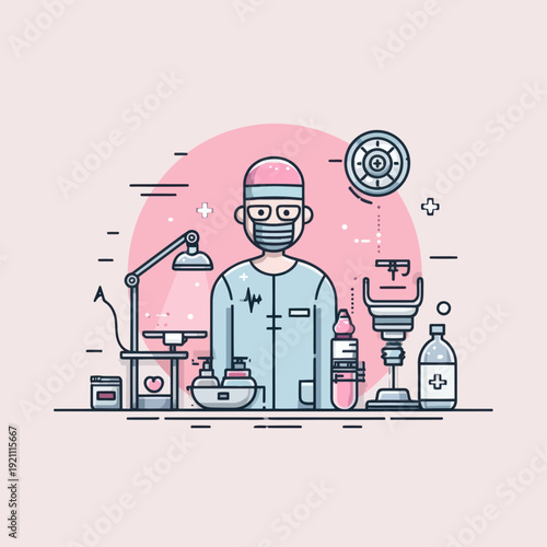 Doctor and medical equipment flat illustration