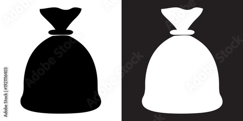 Garbage bag vector silhouette, Black silhouette trash bag icon vector, Garbage bag vector.