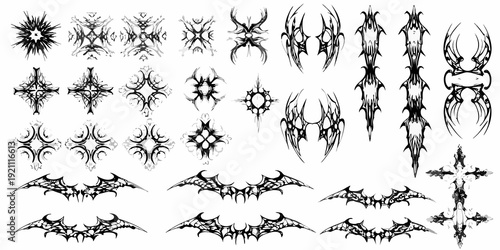 Collection of intricate black tribal and gothic style decorative designs
