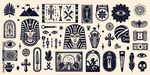 Collection of vintage egyptian and occult themed illustrations