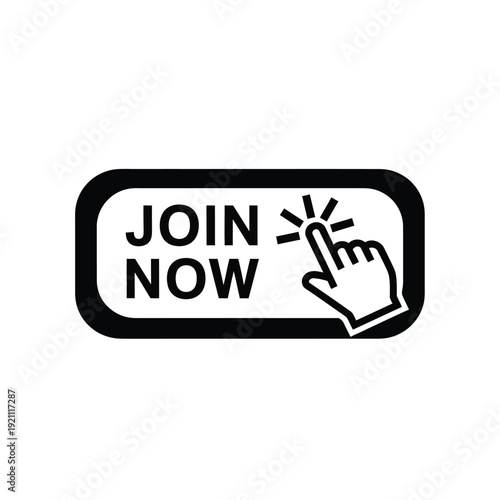 Obraz na plátne Vector illustration icon black and white join now button icon with hand cursor