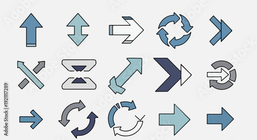 Collection of stylized arrow icons in various shapes and directions