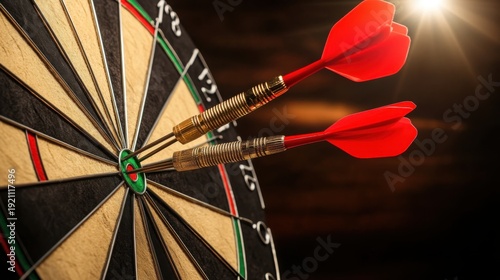 Darts Hitting Dartboard in Action