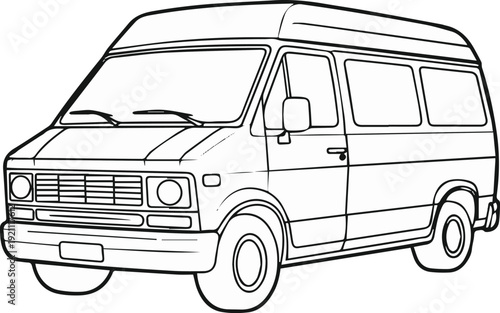 Passenger shuttle van front perspective line drawing