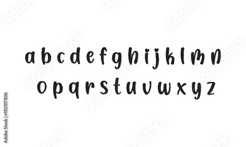 Hand Drawn Brush Alphabet Letters Set. Complete uppercase alphabet in bold hand drawn brush style, black ink lettering isolated on white background for typography and design projects.
