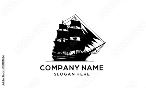 Majestic Tall Ship Silhouette Sailing on the Open Sea.