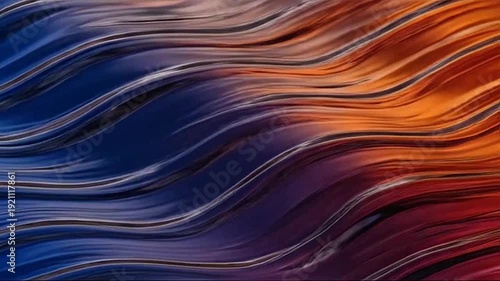 Abstract background with flowing blue and orange liquid l waves.