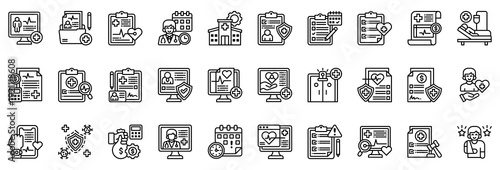 Healthcare Management Icon Collection Set. Clean Outline Style Icon Vector Illustration.