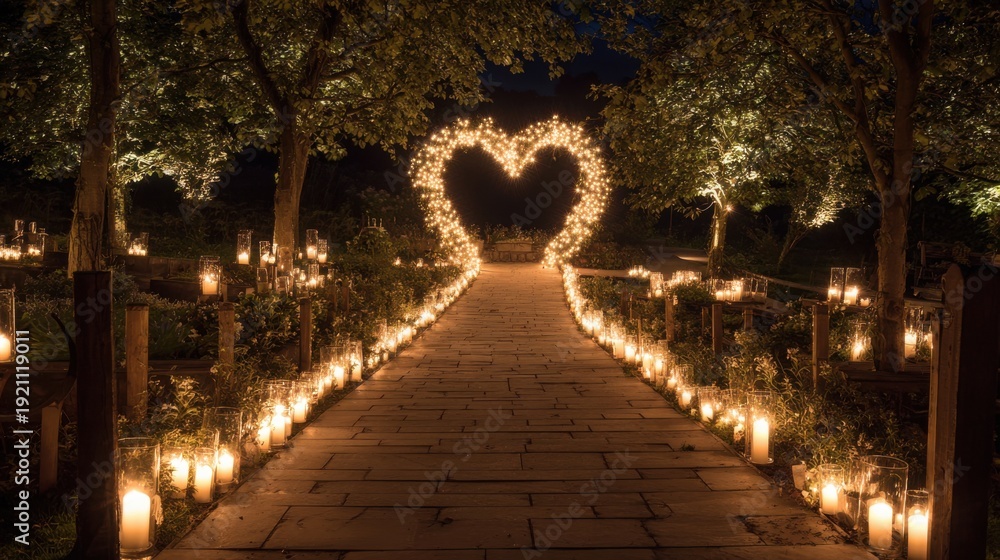 Obraz premium Romantic Candlelit Heart Pathway for Evening Celebrations