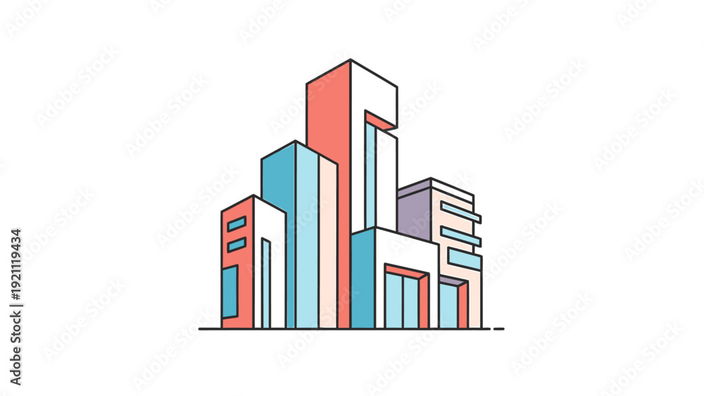 Fototapeta premium Modern Abstract Cityscape Buildings Illustration.