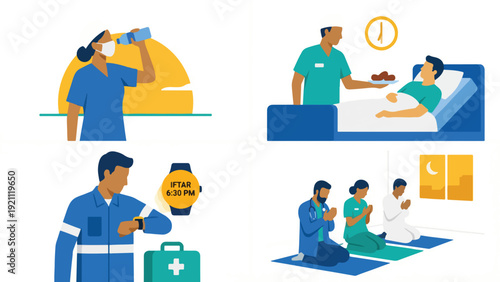 Fasting Healthcare Worker Doctor Nurse Hospital Ramadan Set